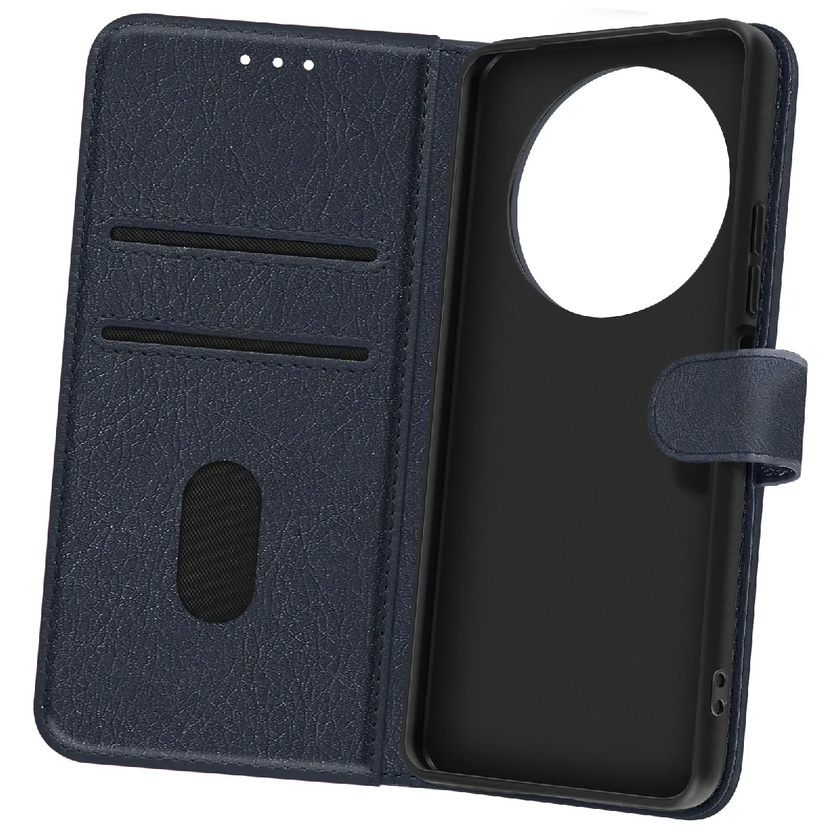 Étui Portfeuille Pour Redmi A3 Série Chesterfield Avec Fonction Support Bleu Nuit