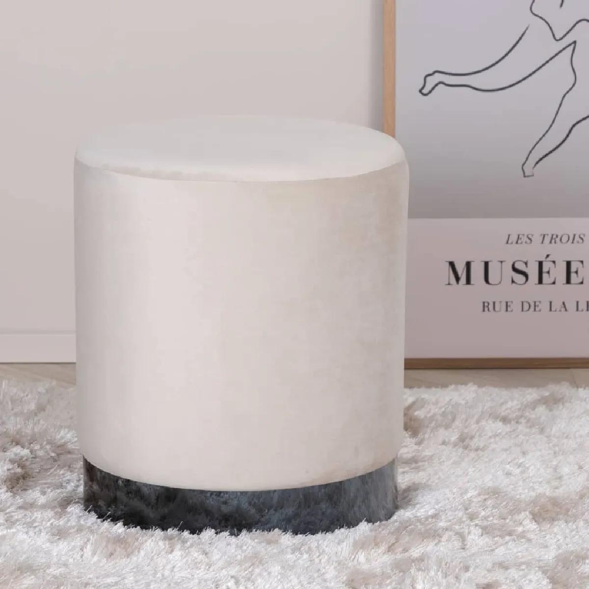 Pouf Benji 35x35x42,5 Cm Velours Beige Et Noir Venture Home