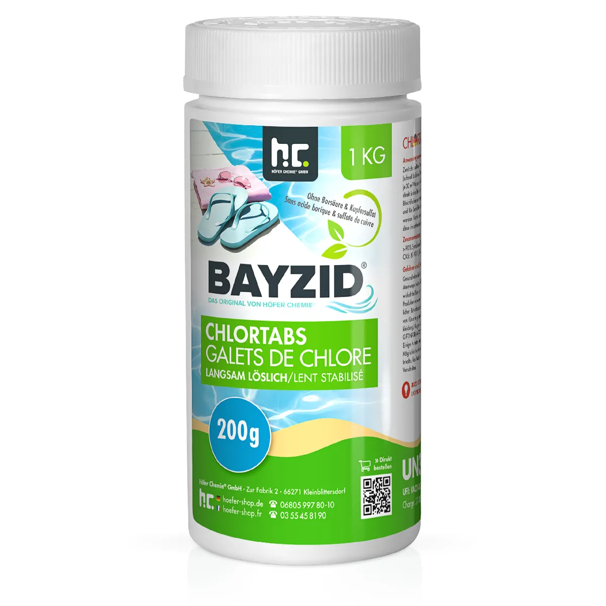 Galets De Chlore Lent Bayzid® 200g - Bouteille De 12 X 1 Kg Pour Piscines & Bassins