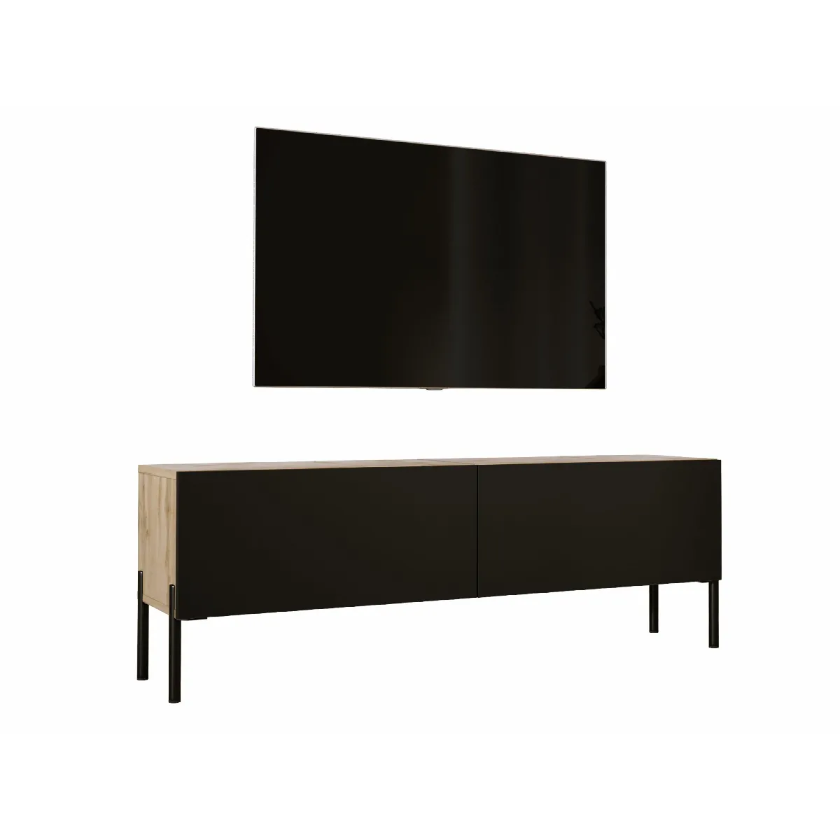 Meuble TV: Chêne Wotan / Noir Mat, Pieds Noir, 140 X 52 X 32 Cm