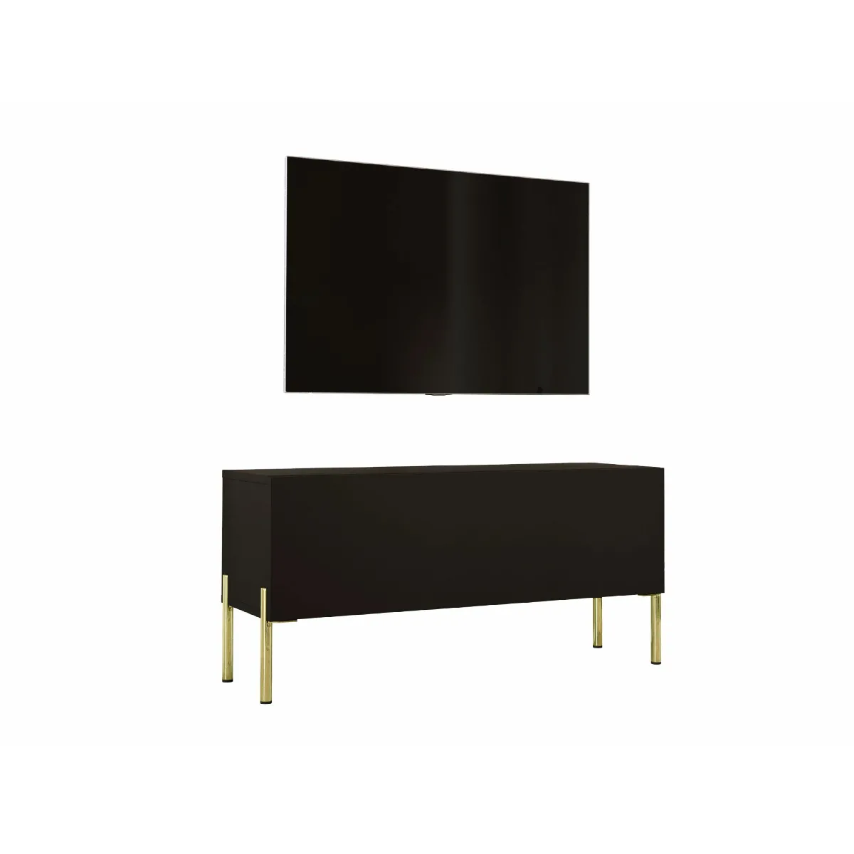 Meuble TV: Noir Mat, Pieds Or, 100 x 52 x 32 cm