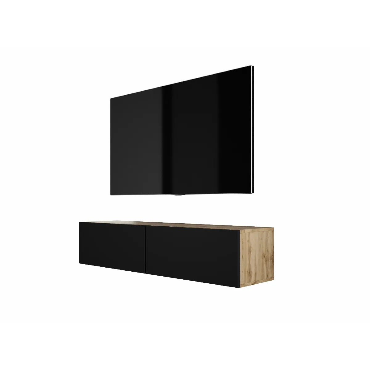 Meuble TV Suspendu, 140 X 34 X 32 Cm, Chêne Wotan / Noir
