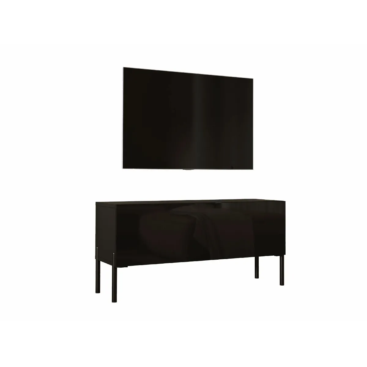 Meuble TV: Noir Mat, Pieds Noir, 100 x 52 x 32 cm