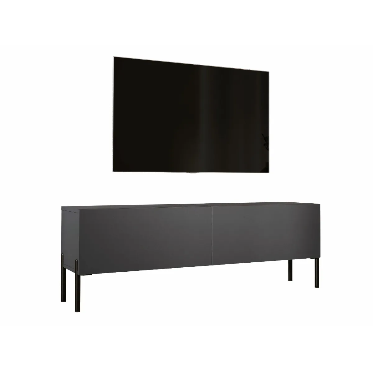Meuble TV: Grey, Pieds Noir, 140 X 52 X 32 Cm