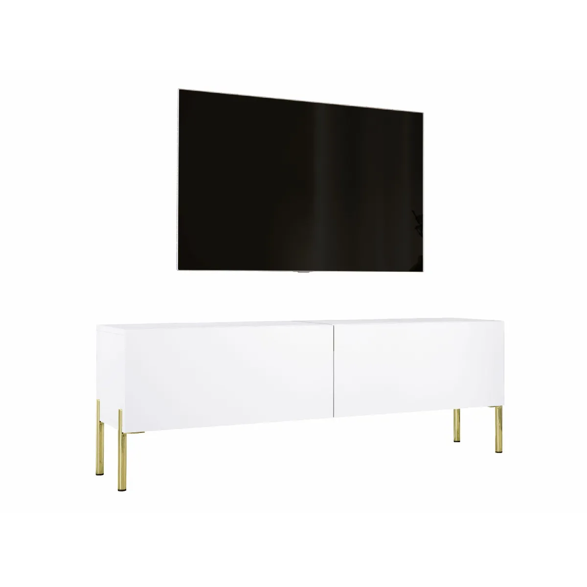 Meuble TV: Blanc Mat Avec Pieds Or, 140 X 52 X 32 Cm