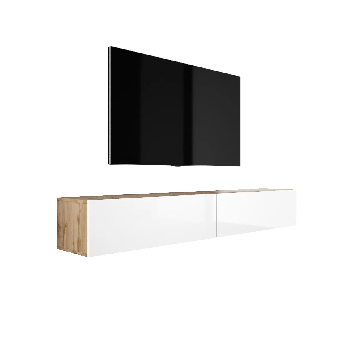 Meuble TV Suspendu, (2 X 100) X 34 X 32 Cm, Chêne Wotan / Blanc Brillant