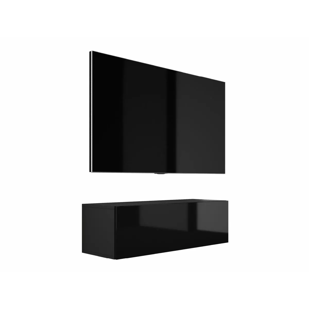Meuble TV Suspendu, 100 X 34 X 32 Cm, Noir Mat / Noir Brillant