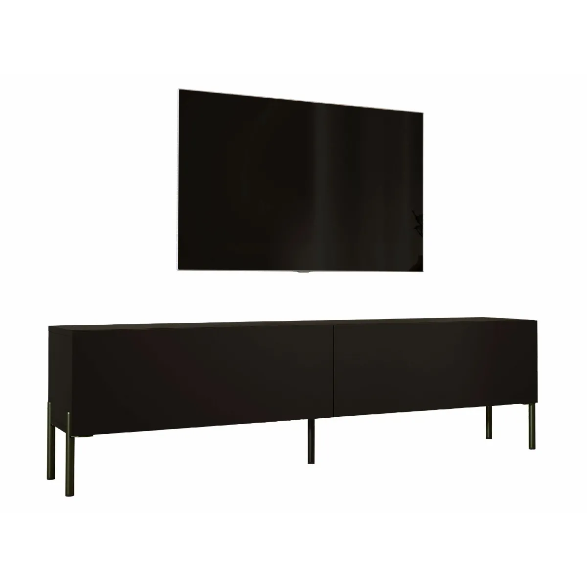 Meuble TV: Noir Mat, Pieds Noir, 170 X 52 X 32 Cm