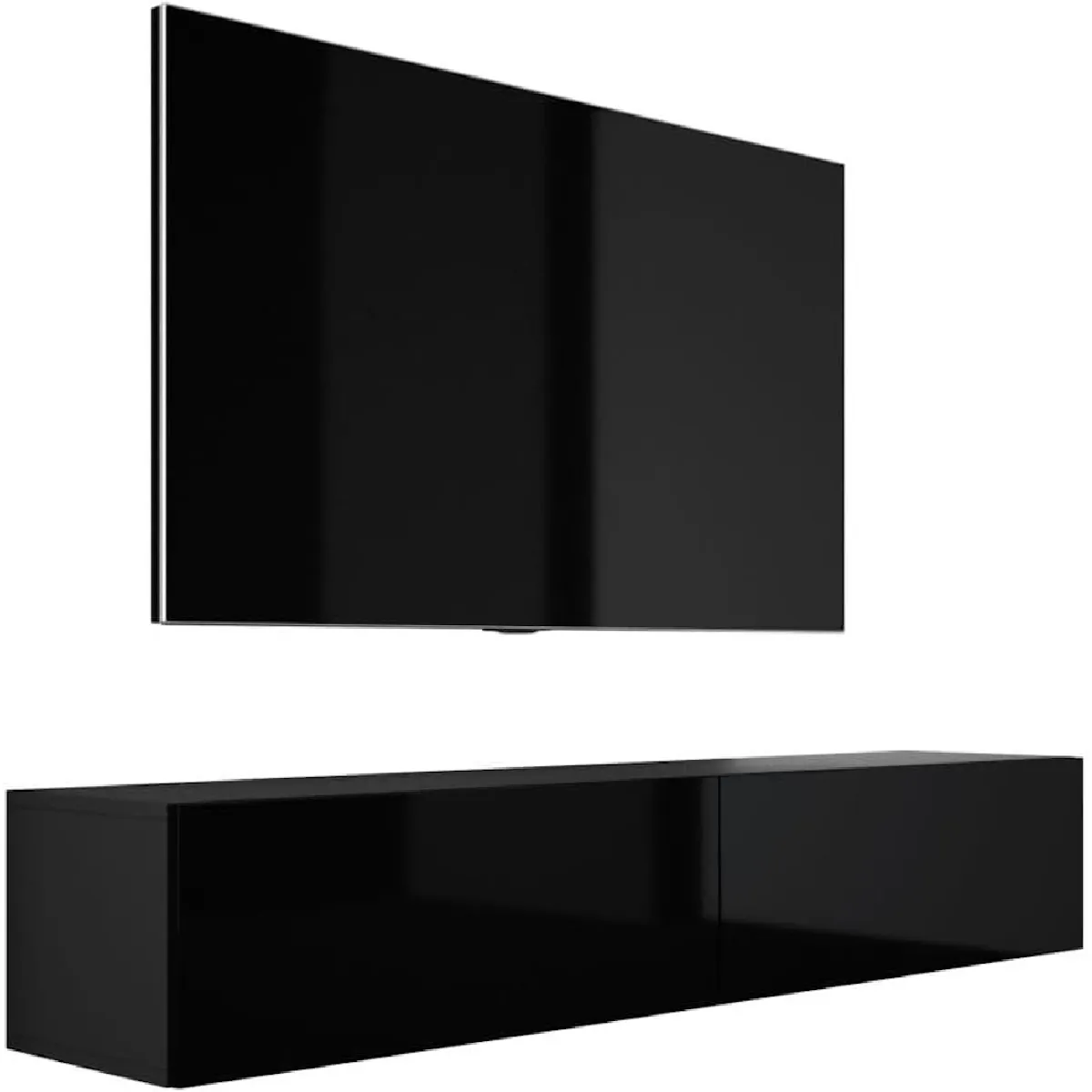 Meuble TV Suspendu, 170 X 34 X 32 Cm, Noir Mat / Noir Brillant