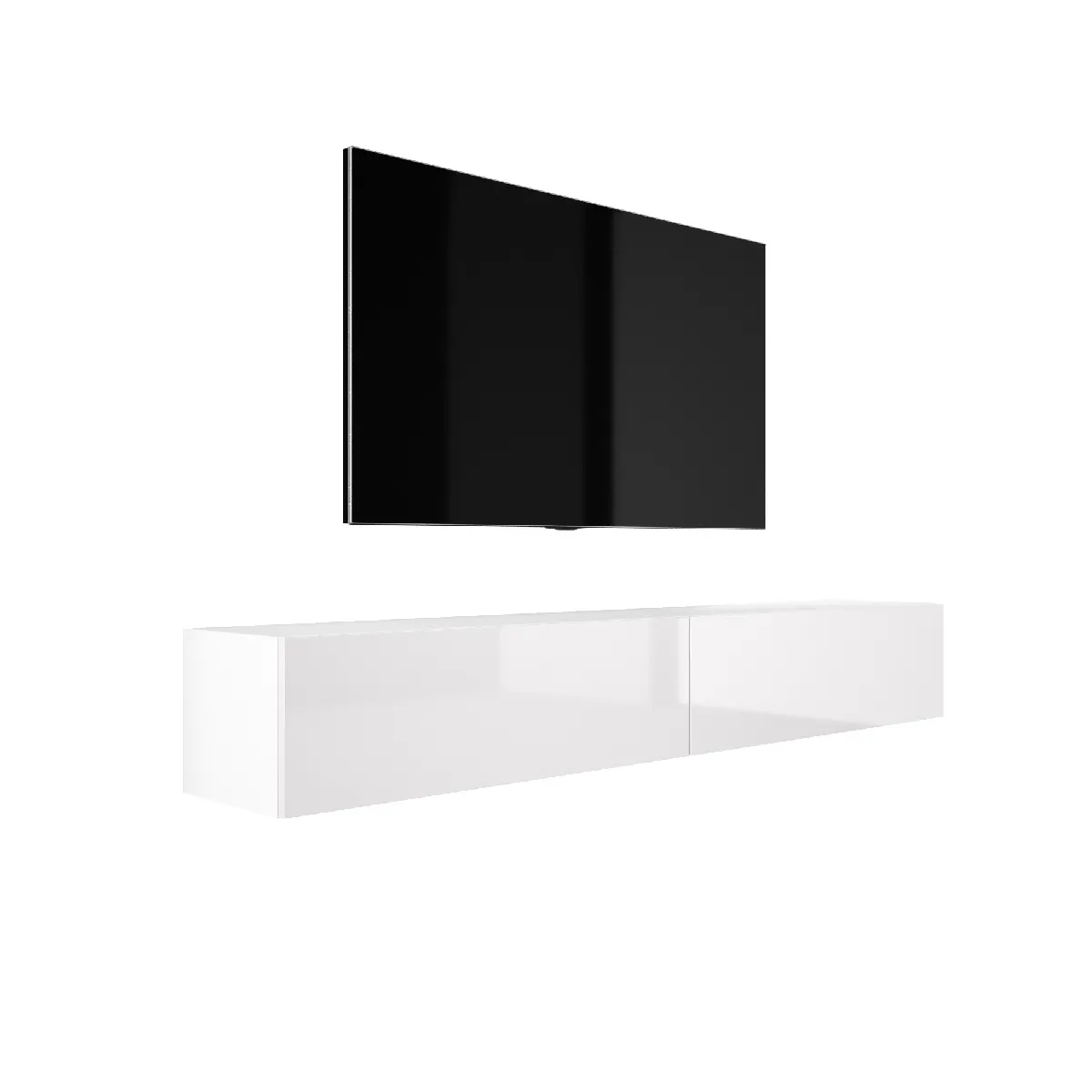 Meuble TV Suspendu, (2 X 100) X 34 X 32 Cm, Blanc Mat / Blanc Brillant