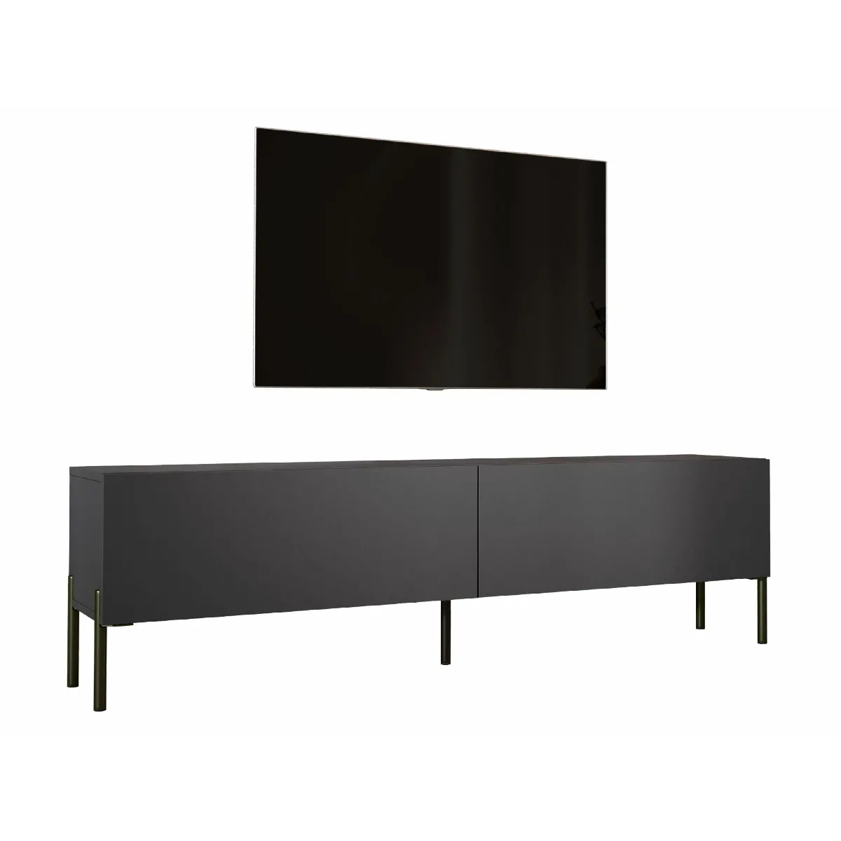 Meuble TV: Grey, Pieds Noir, 170 X 52 X 32 Cm