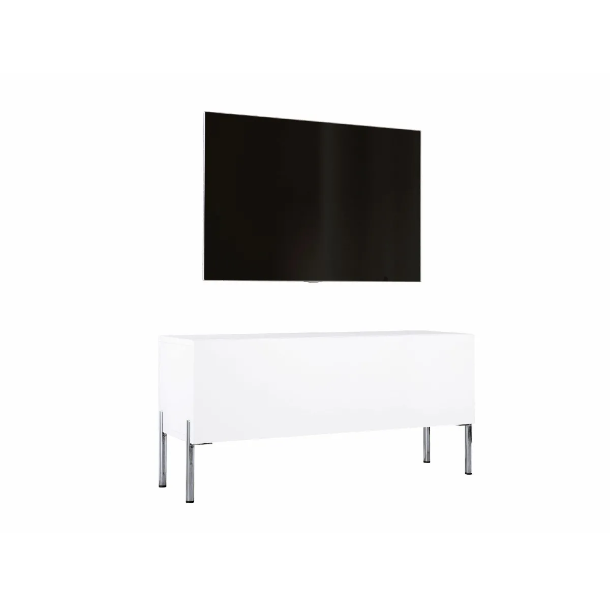 Meuble TV: Blanc Mat, Pieds Chrome, 100 x 52 x 32 cm