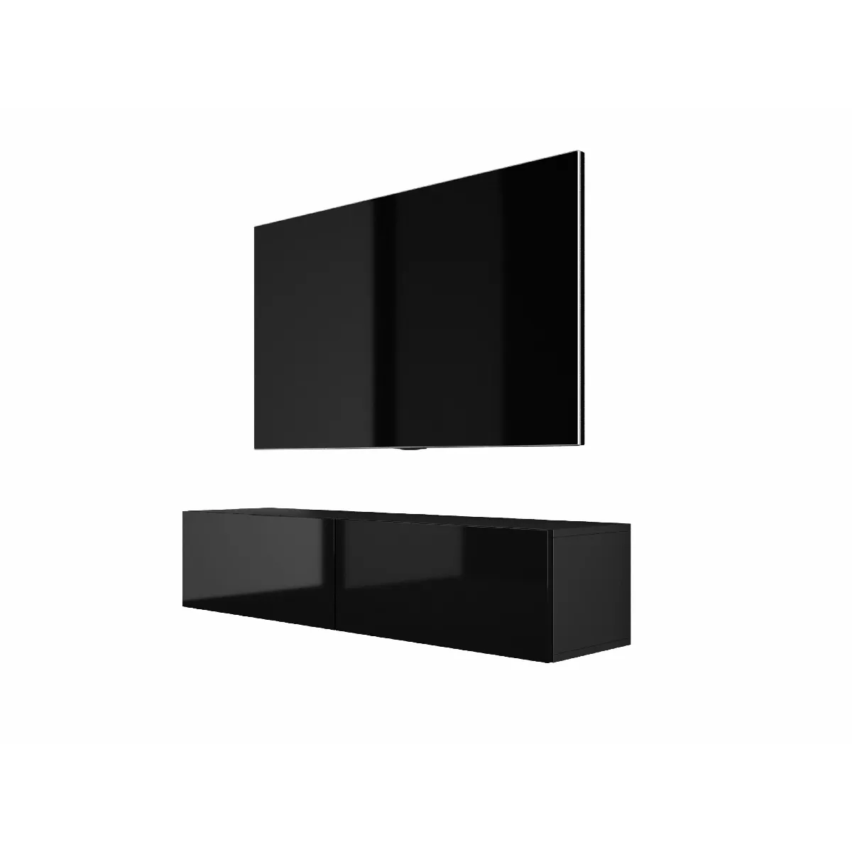 Meuble TV Suspendu, 140 X 34 X 32 Cm, Noir / Noir Brillant