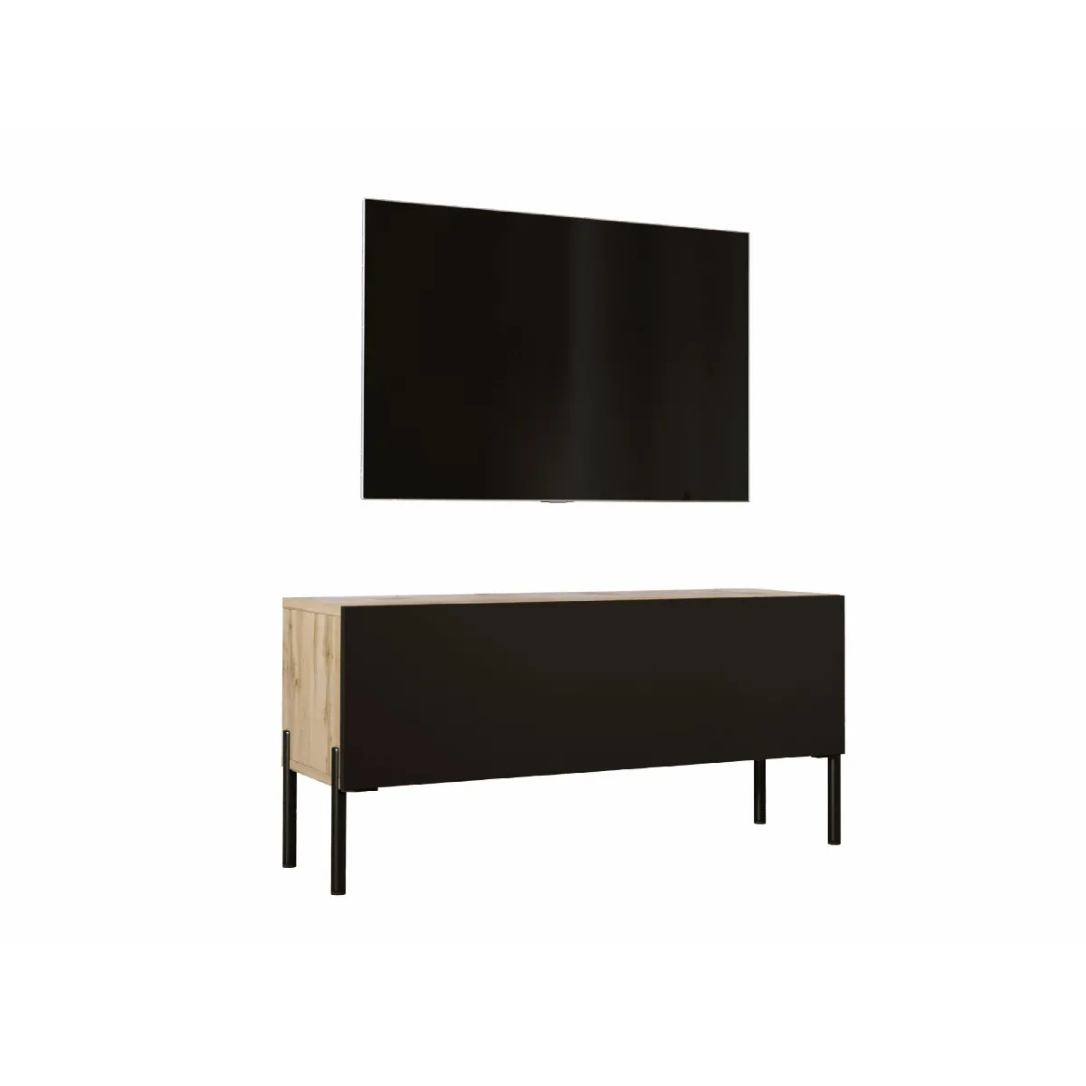 Meuble TV: Chêne Wotan / Noir Mat, Pieds Noir, 100 x 52 x 32 cm