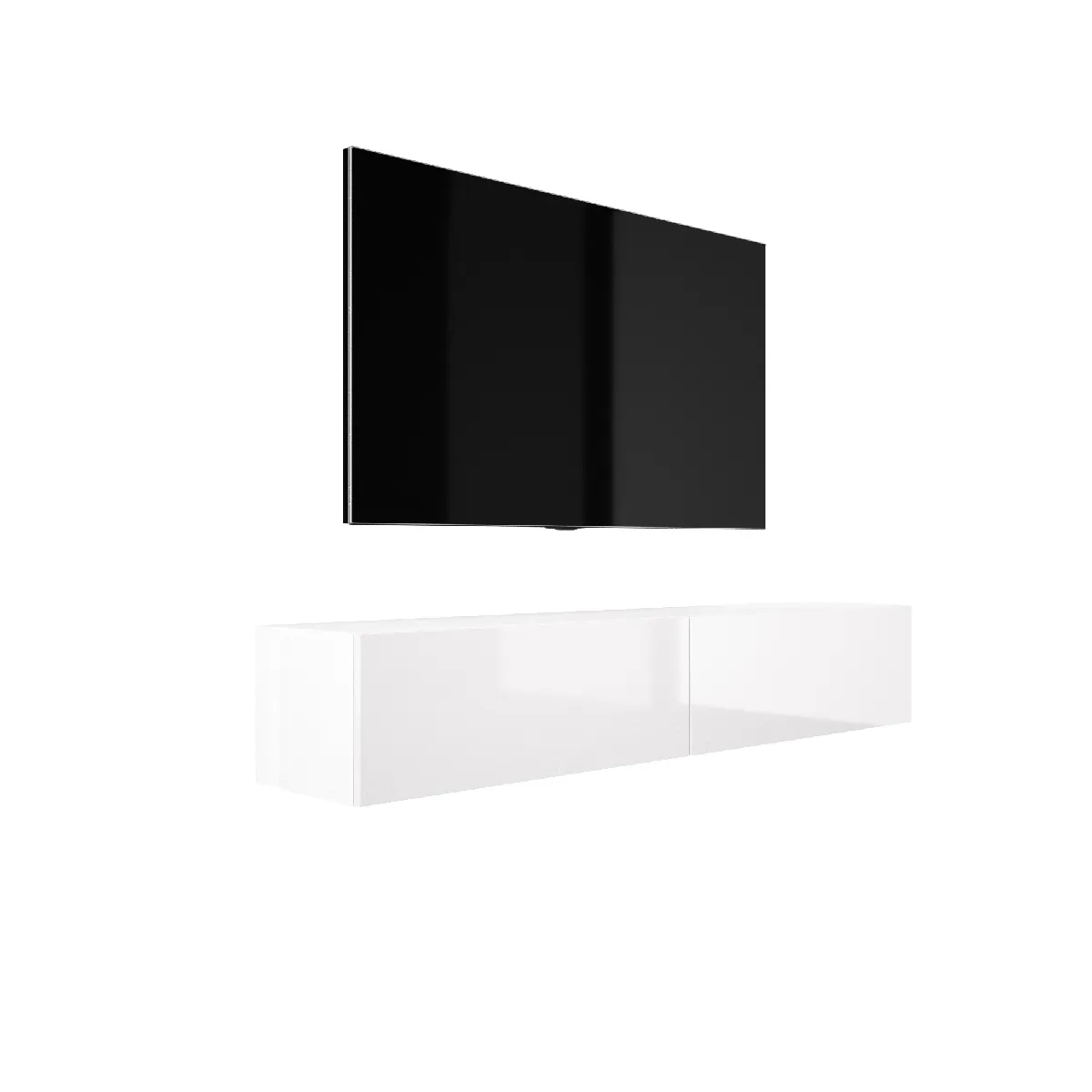 Meuble TV Suspendu, 170 X 34 X 32 Cm, Blanc Mat / Blanc Brillant