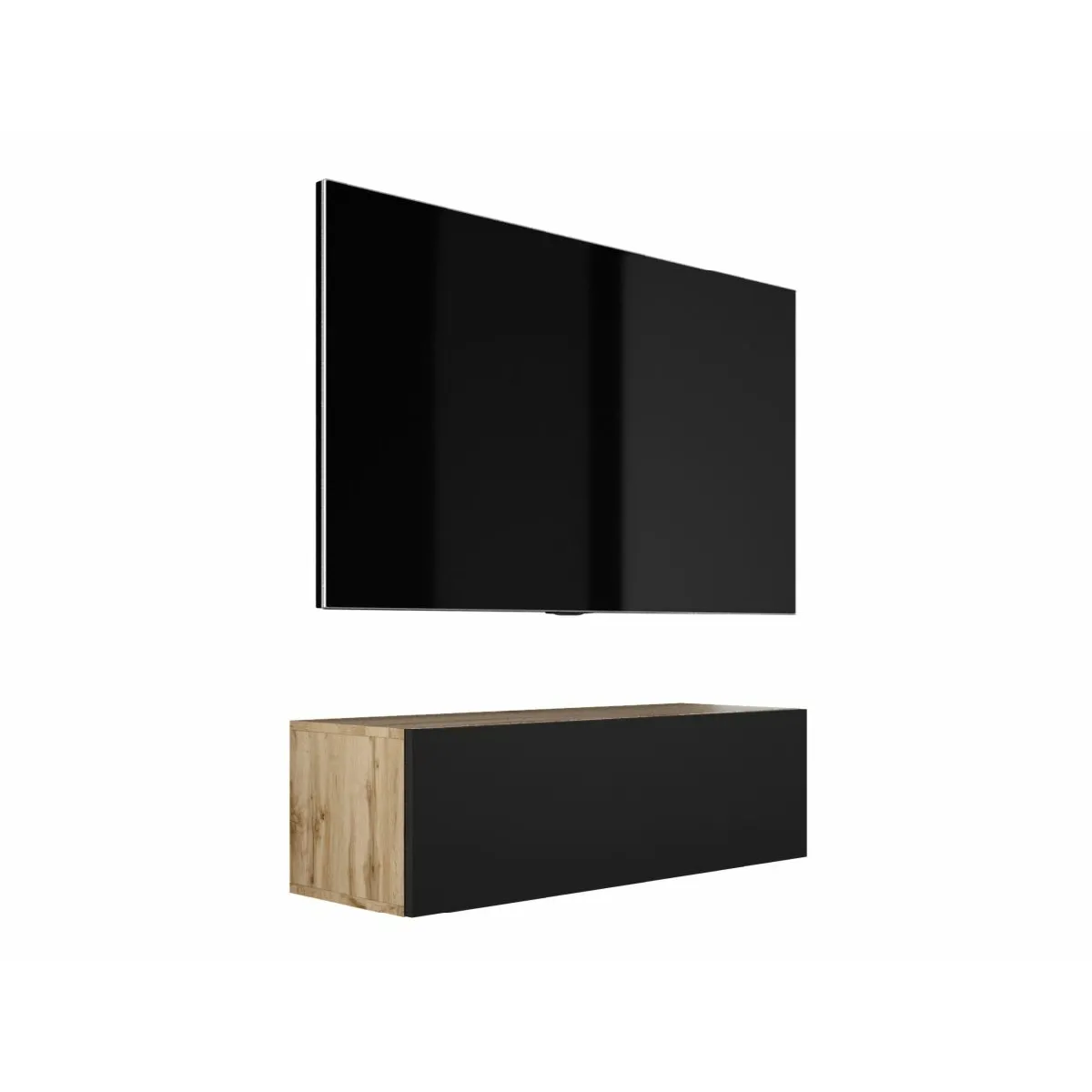 Meuble TV Suspendu, 100 X 34 X 32 Cm, Chêne Wotan / Noir Mat