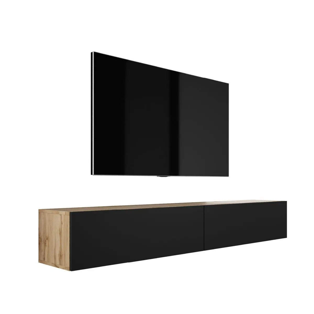 Meuble TV Suspendu, (2 X 100) X 34 X 32 Cm, Chêne Wotan / Noir Mat