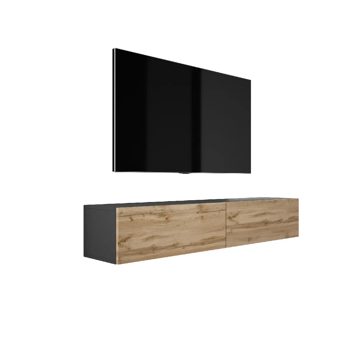 Meuble TV Suspendu, 170 X 34 X 32 Cm, Noir Mat / Chêne Wotan