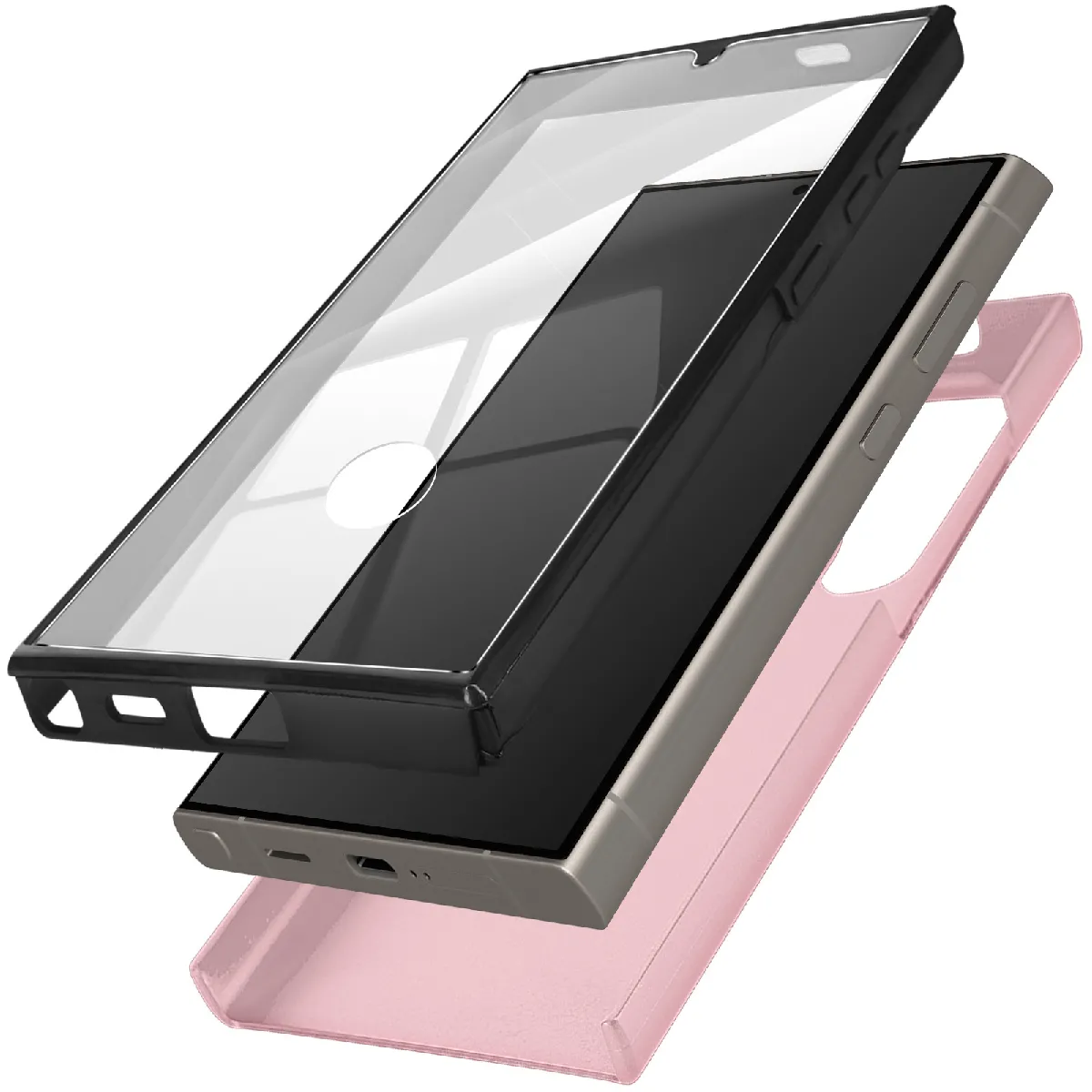 Coque Intégrale Pour Samsung S24 Ultra Rigide Et Avant Souple Tactile Rose Champagne