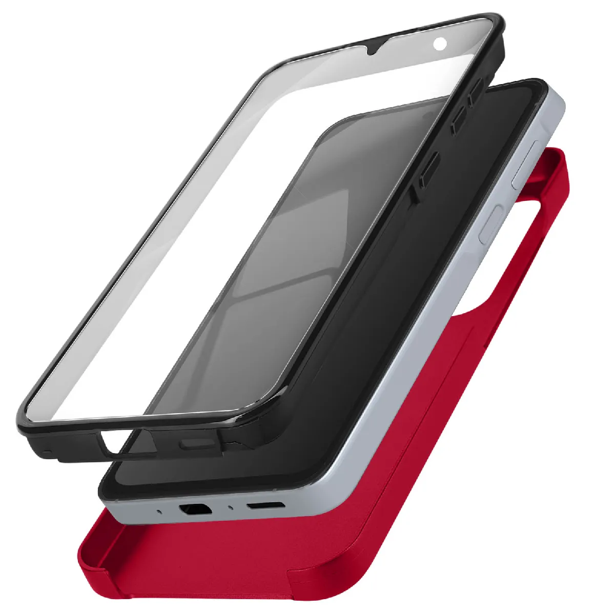 Coque Intégrale Pour Samsung A55 Rigide Et Avant Souple Tactile Rouge