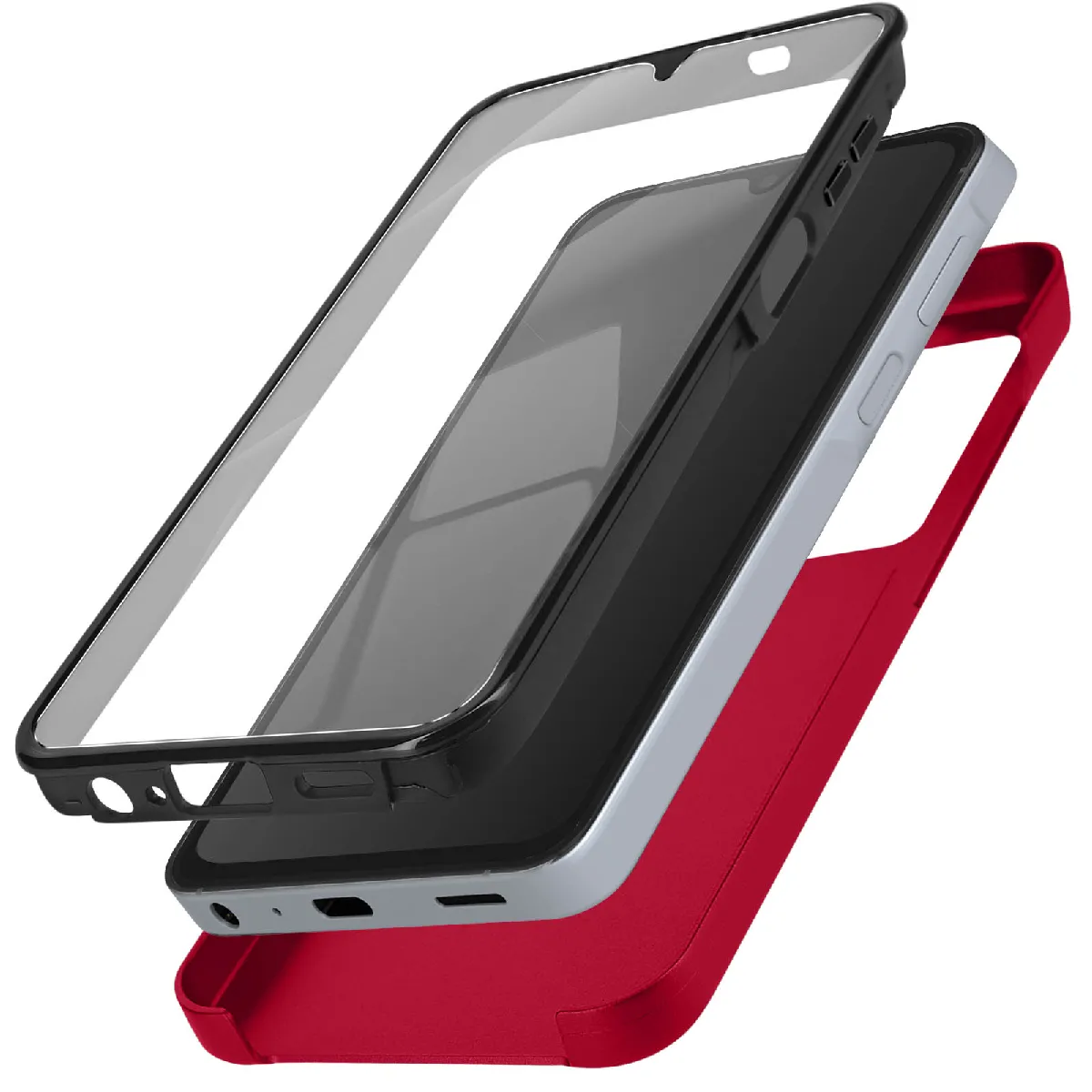 Coque Intégrale Pour Samsung A25 Rigide Et Avant Souple Tactile Rouge