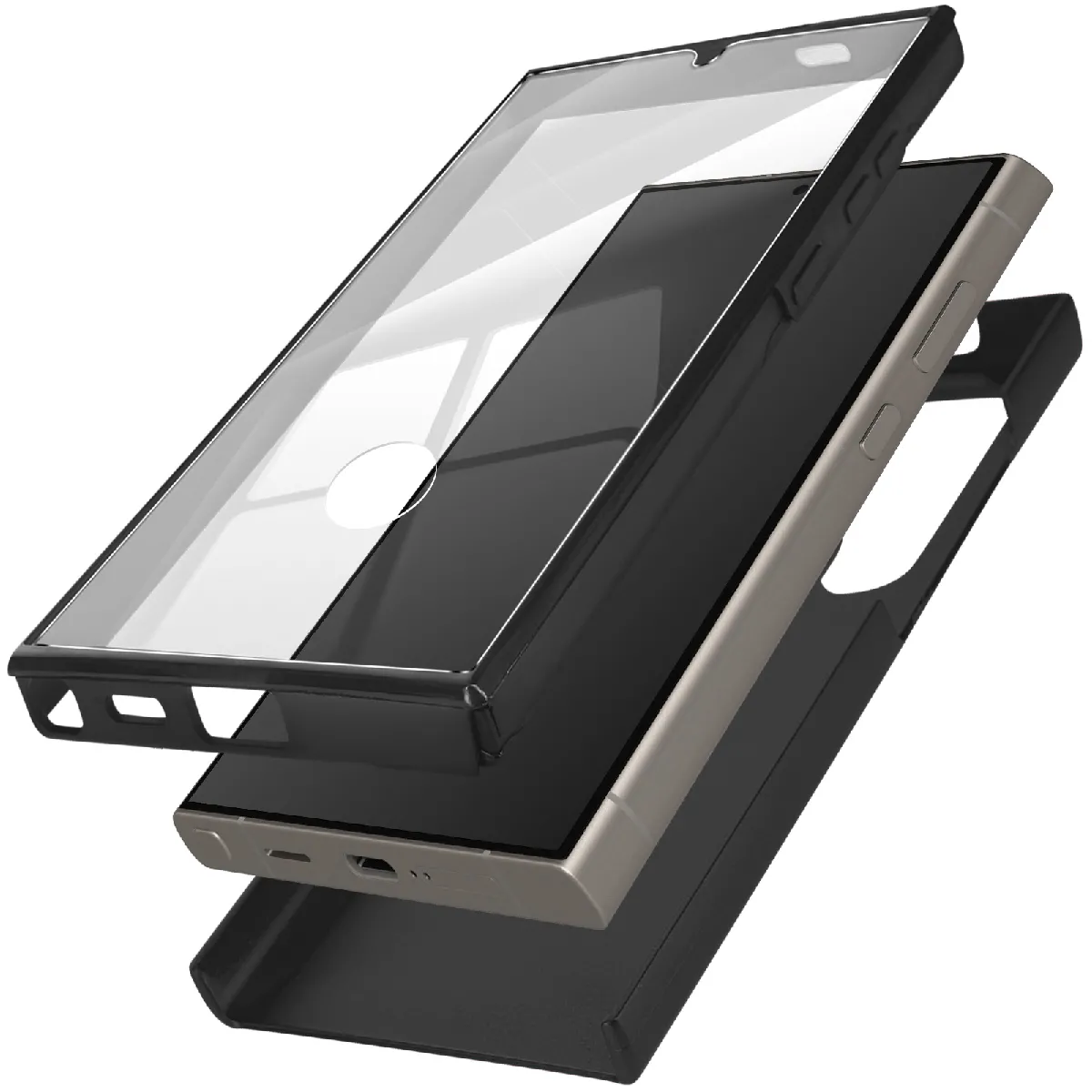 Coque Intégrale Pour Samsung S24 Ultra Rigide Et Avant Souple Tactile Noir