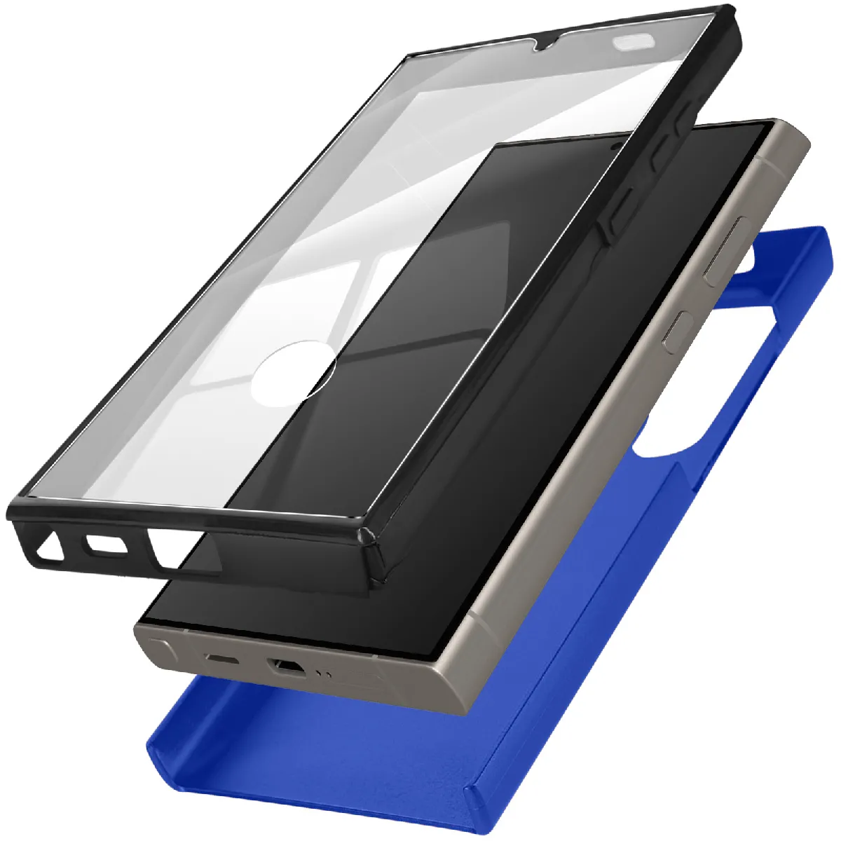 Coque Intégrale Pour Samsung S24 Ultra Rigide Et Avant Souple Tactile Bleu