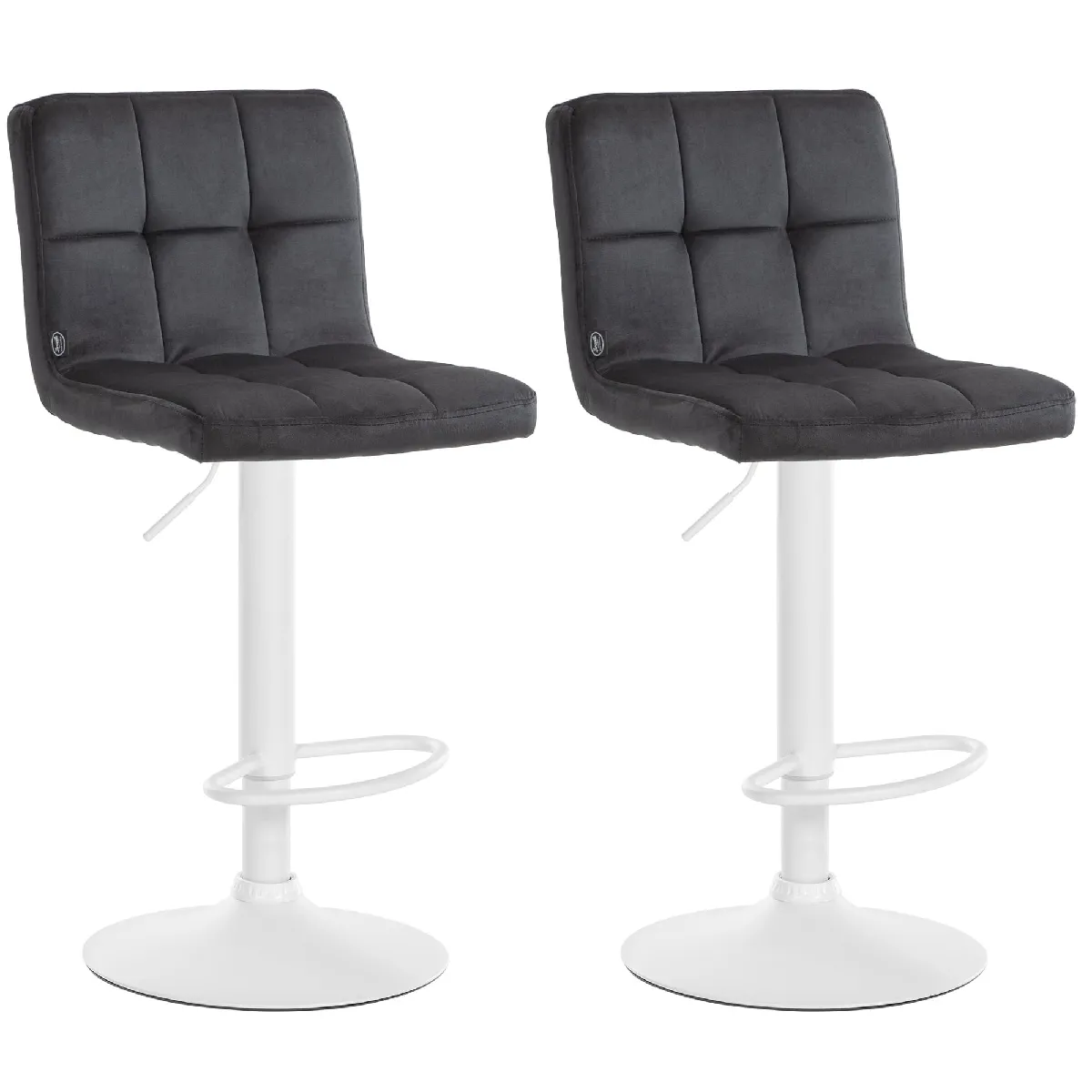 Lot De 2 Tabourets De Bar En Velours Noir Avec Coutures Décoratives Pied En 10_0004405