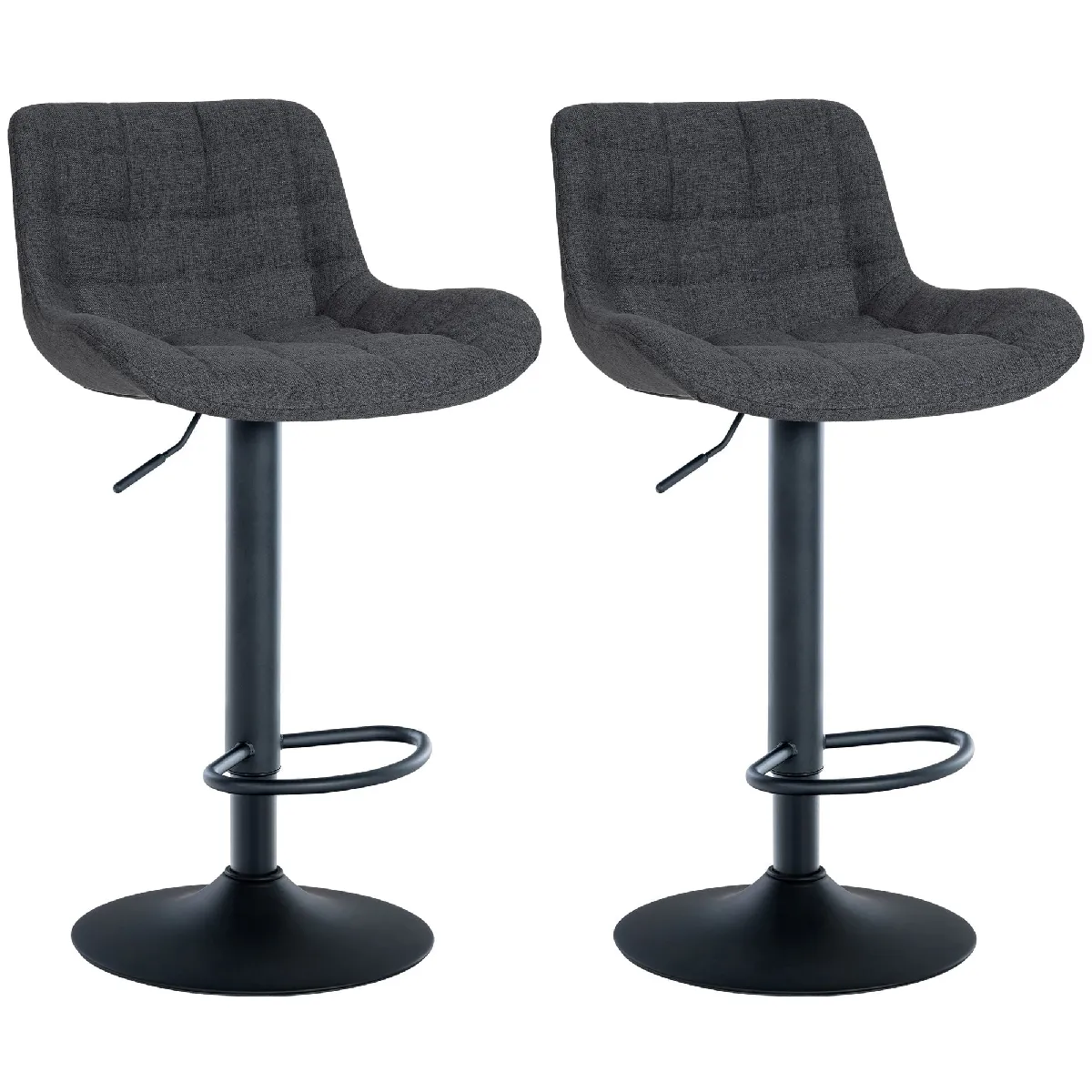 Lot De 2 Tabourets De Bar Structure Métallique Noir Assise En Tissu Noir Avec 10_0004447