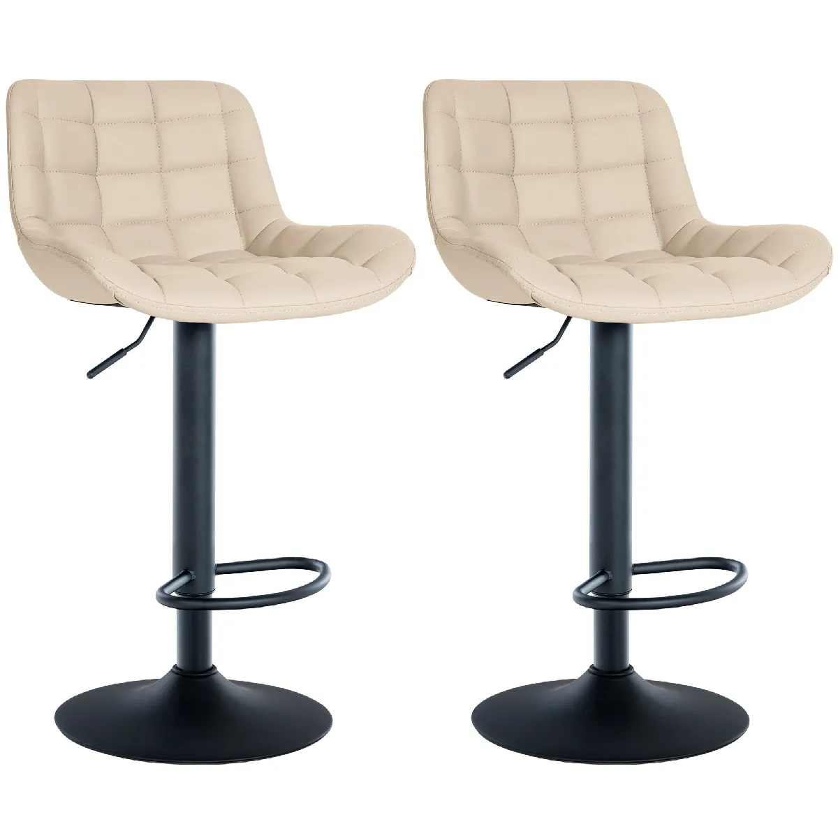 Lot De 2 Tabourets De Bar Structure Métallique Noir Assise En Pvc Crème Avec 10_0004442