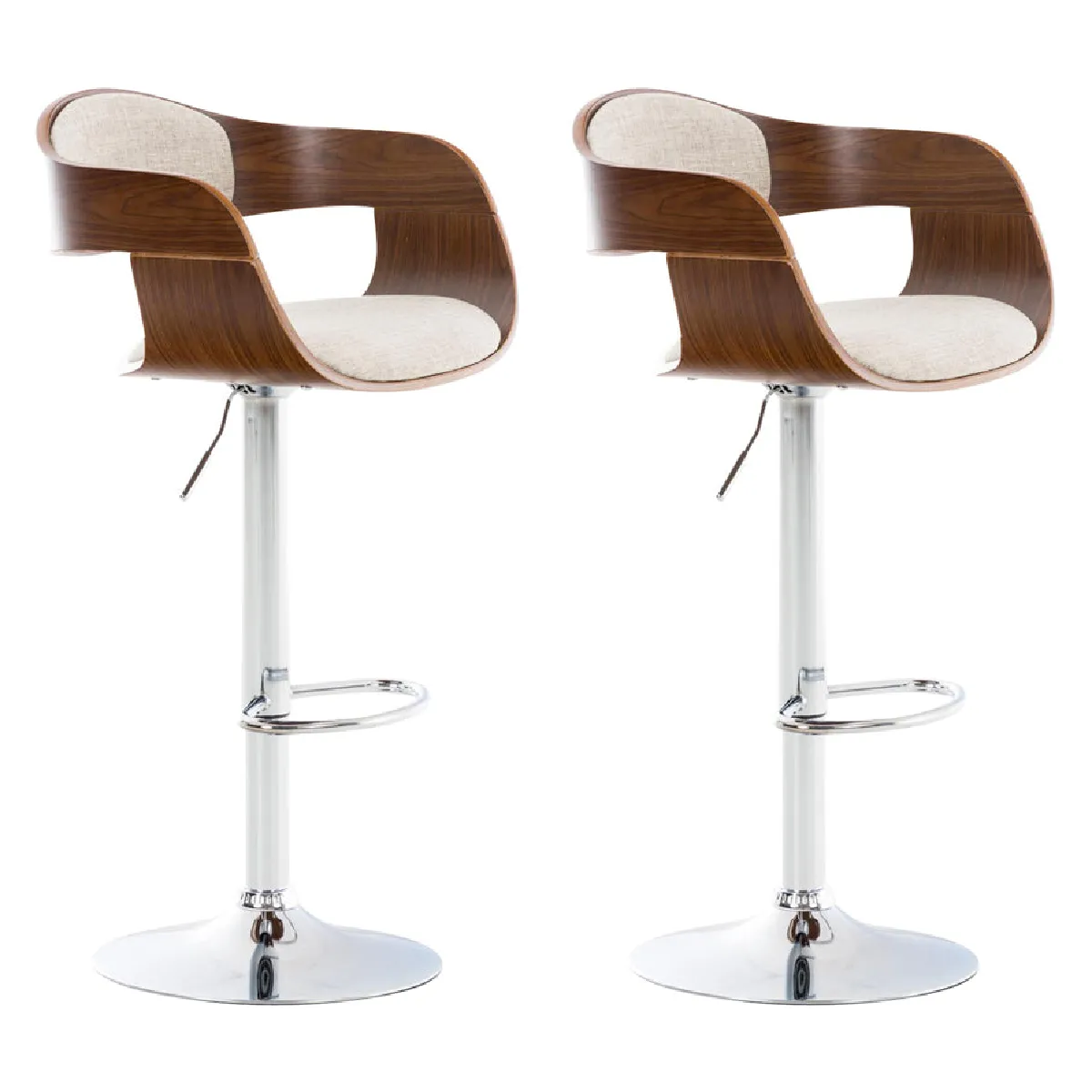 Lot De 2 Tabourets De Bar Design Scandinave En Tissu Crème Et Structure En 10_0004250