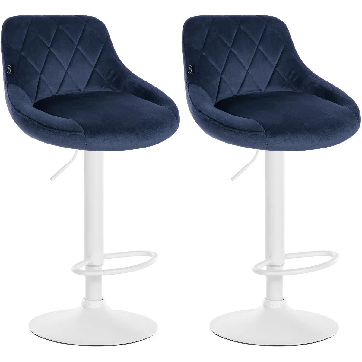 Lot De 2 Tabourets De Bar Siège Pivotant Sur 360° En Tissu Bleu Et 10_0004270
