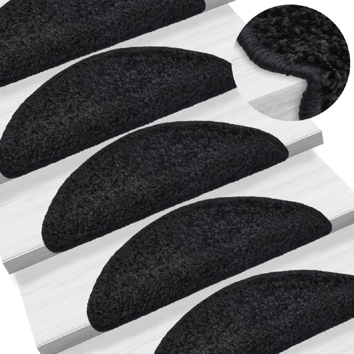 15 Tapis D'escalier Noir Avec Bandes Adhésives 65 X 25 Cm Dec023569
