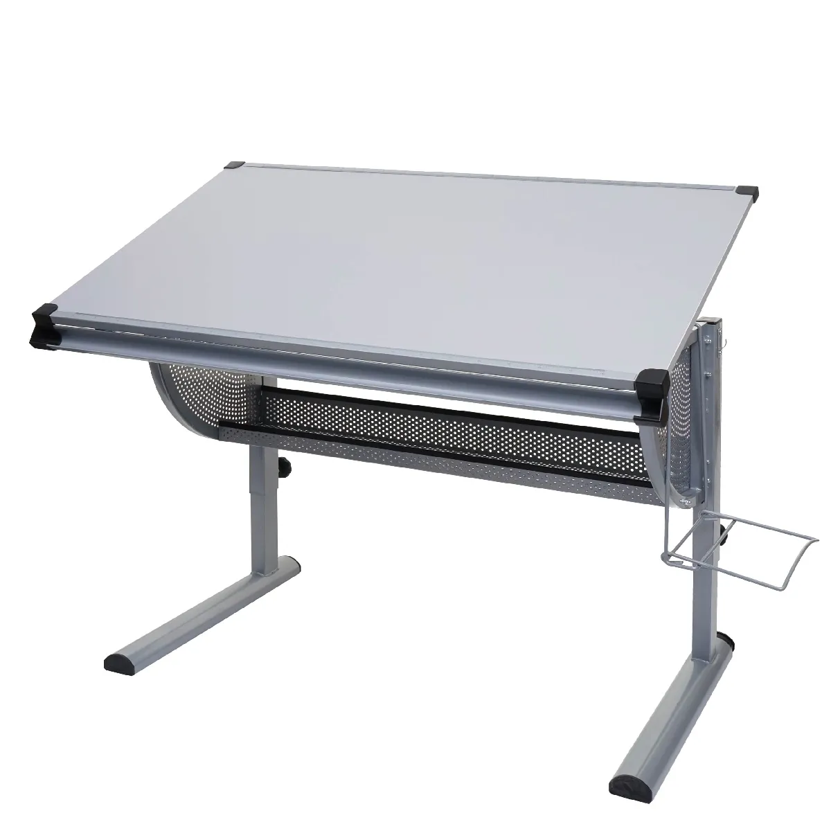 Bureau Pour Enfants/jeunes Table De Travail Réglable En Hauteur Inclinable Mdf Gris Et Acier 04_0006066