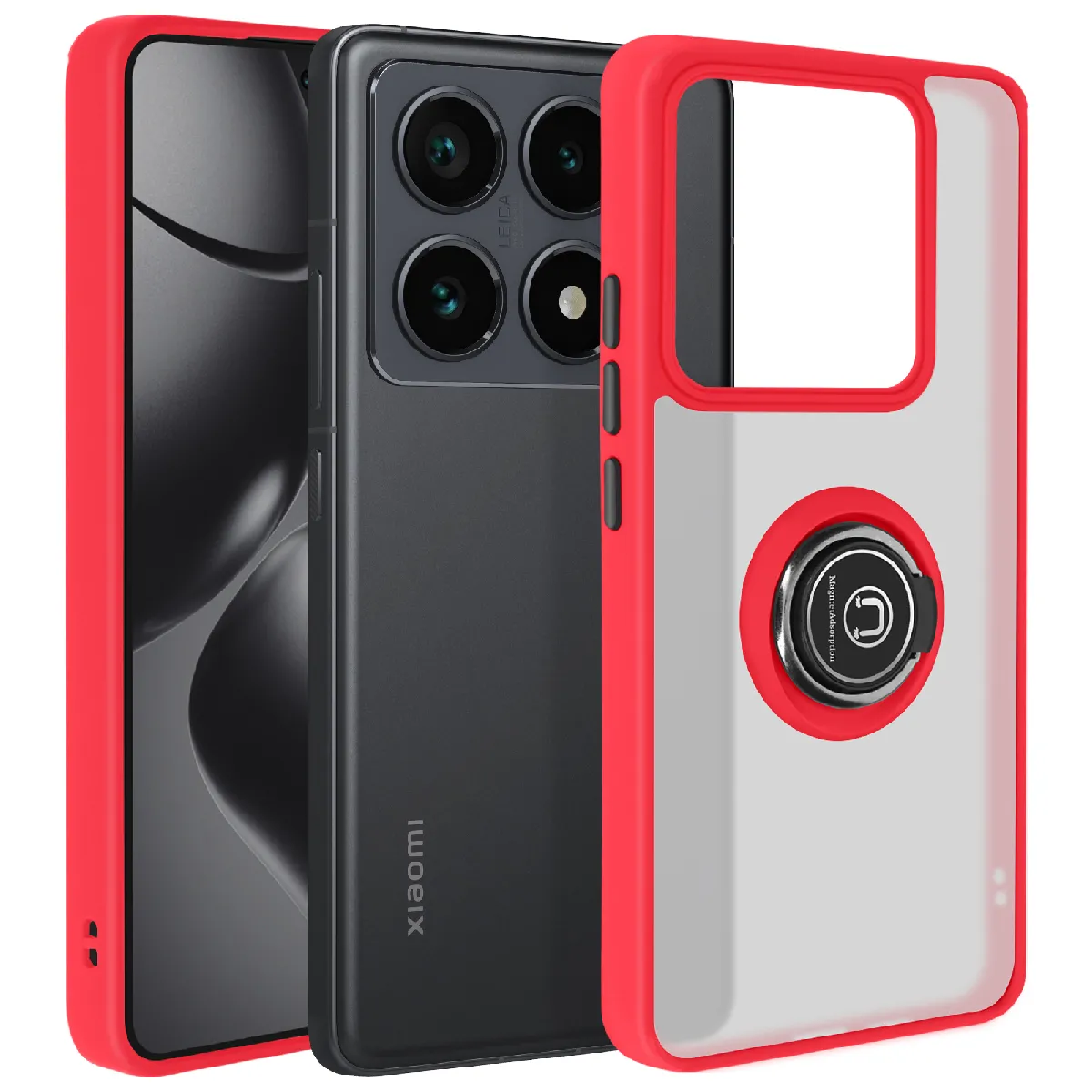 Coque Pour Xiaomi 14t Pro Bague Métallique Support Vidéo Rouge