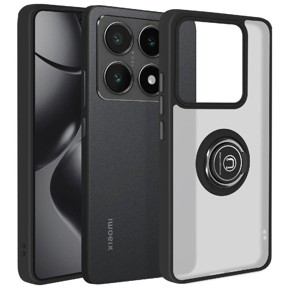 Coque Pour Xiaomi 14t Bague Métallique Support Vidéo Noir