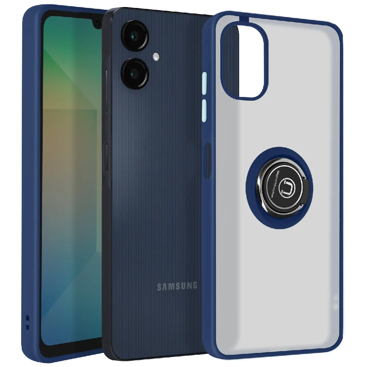 Coque Pour Samsung Galaxy A06 Bague Métallique Support Vidéo Bleu Nuit