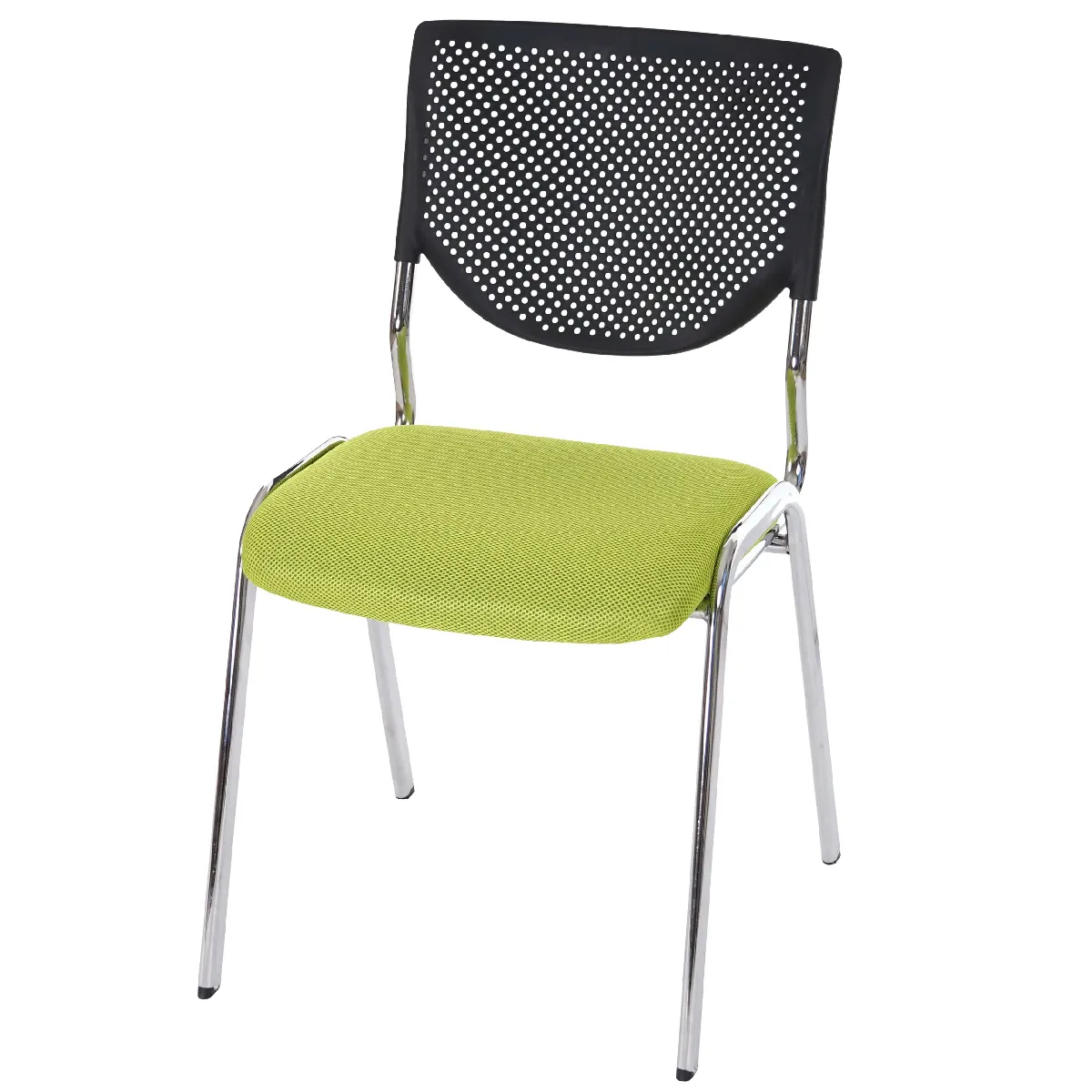Chaise Visiteur Avec Dossier Conférence Empilable Assise En Tissu Vert Pieds Chromés 04_0006400