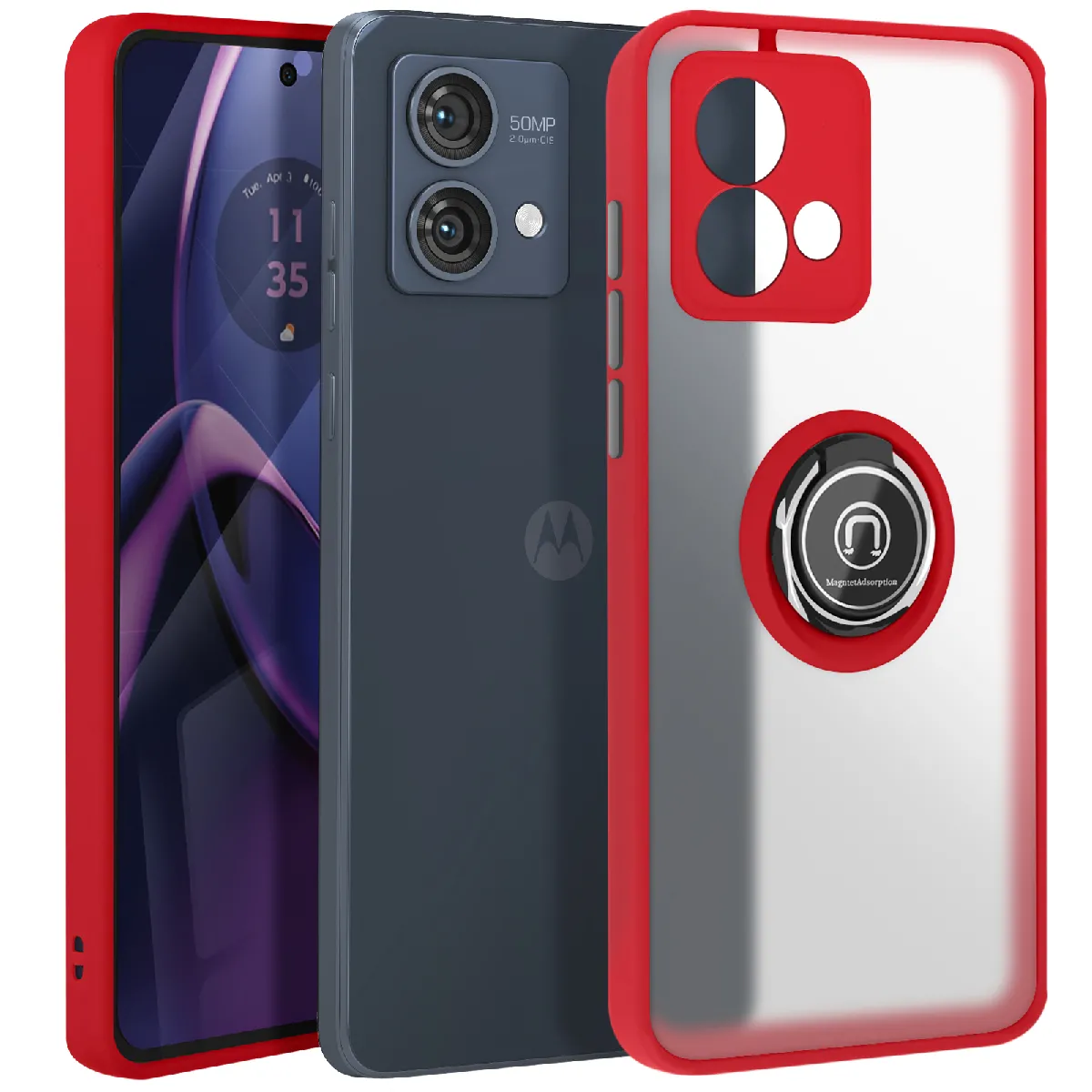Coque Pour Motorola Moto G84 Bague Métallique Support Vidéo Rouge
