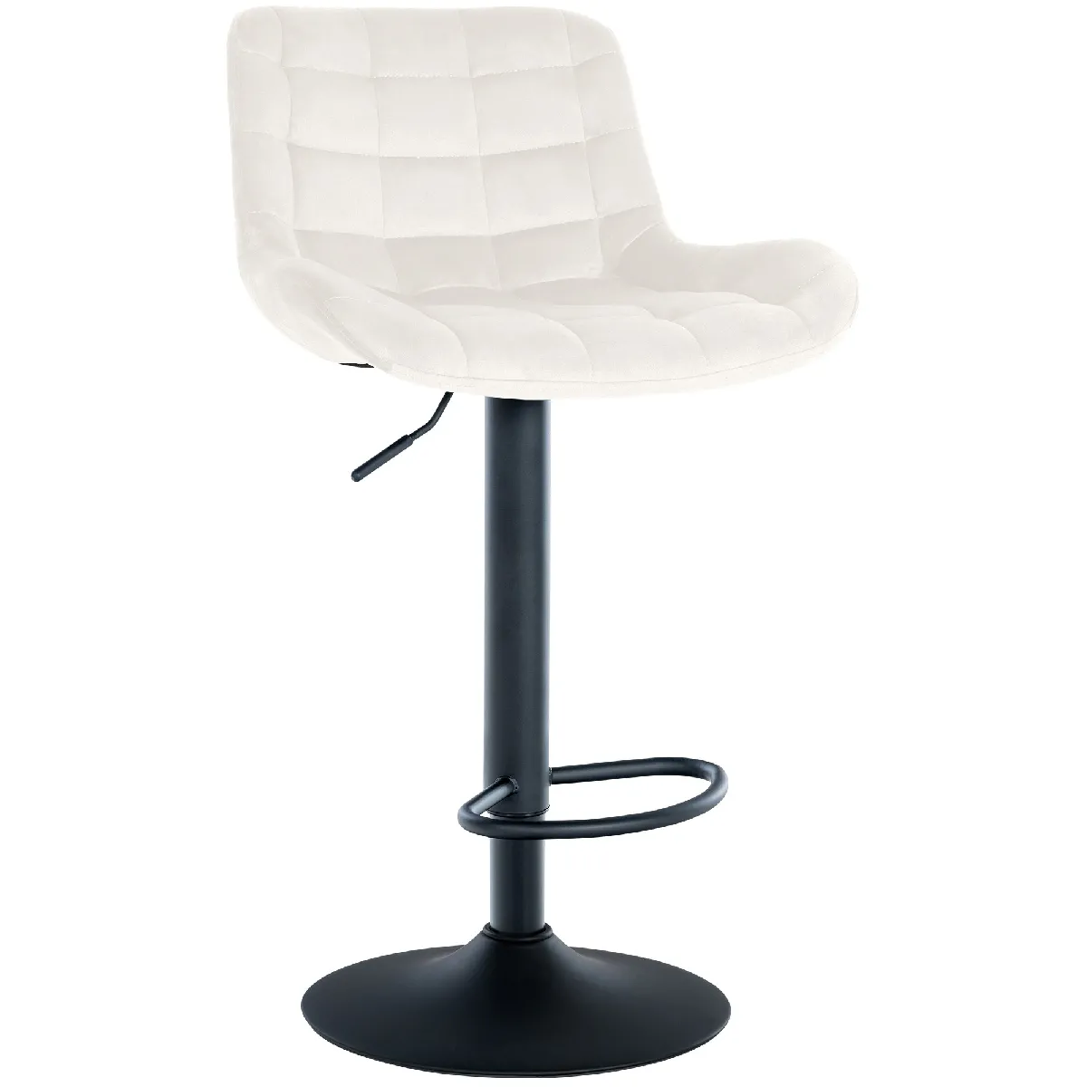 Tabouret De Bar X1 Structure Métallique Noir Assise En Velours Crème Avec Surpiqûres 10_0005446