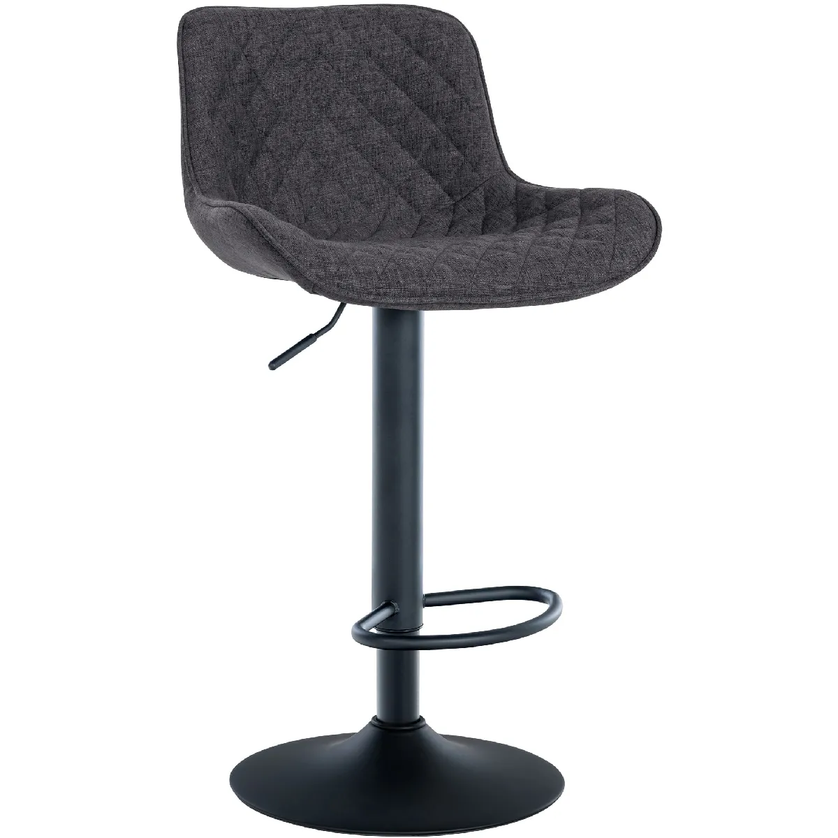 Tabouret De Bar X1 Assise Avec Coutures Décoratives Losange En Tissu Noir Et Pieds 10_0005232