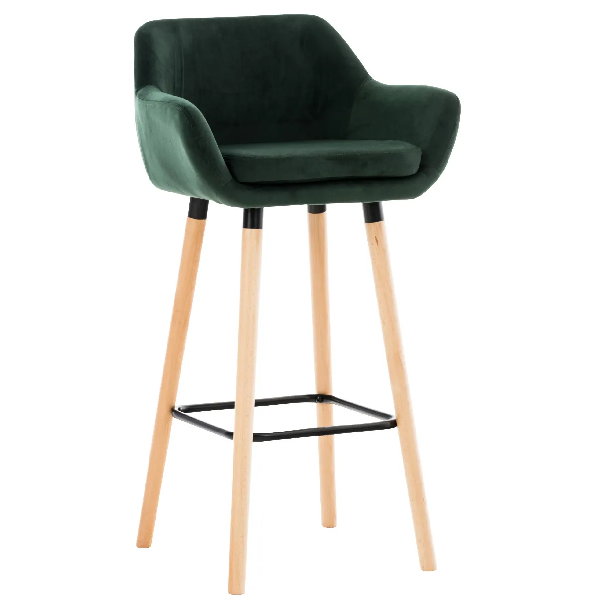 Tabouret De Bar Lounge X1 Design Scandinave Assise En Velours Vert Pieds En Bois 10_0004911
