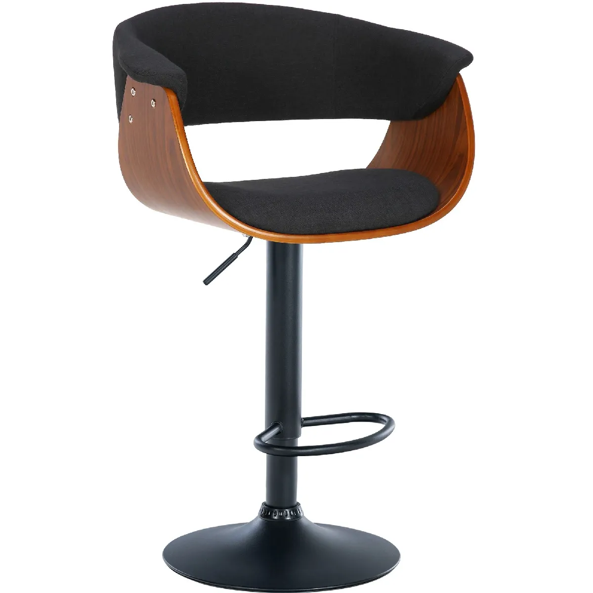Tabouret De Bar Design Moderne Siège Réglable En Hauteur Et Pivotant En Tissu Noir Coque 10_0005453