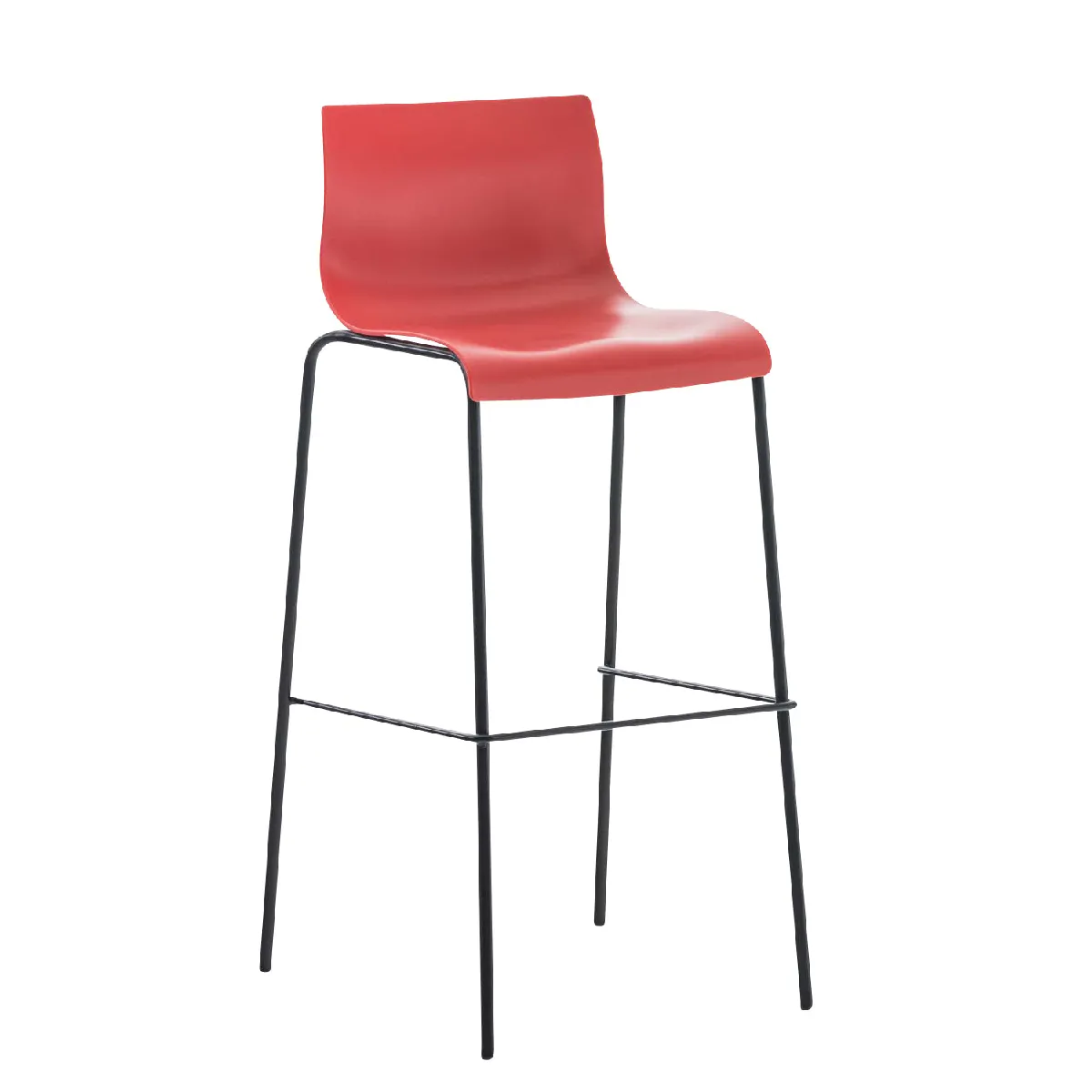 Tabouret De Bar Avec Repose-pieds Dossier Incurvé En Plastique Rouge Et 4 Pieds En 10_0004931