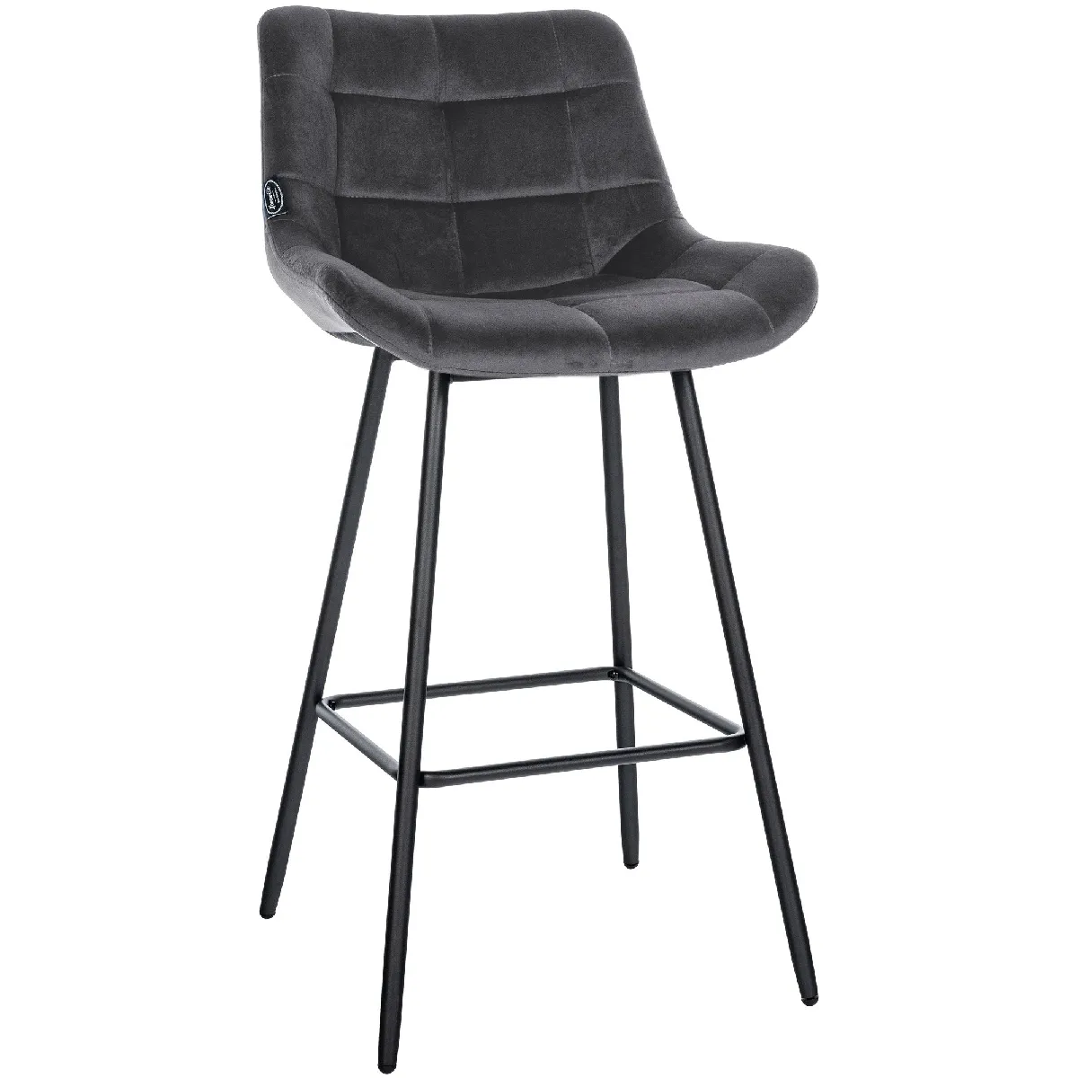 Tabouret De Bar X1 Avec Repose-pieds Revêtement En Velours Gris Foncé Piètement À Quatre 10_0005461