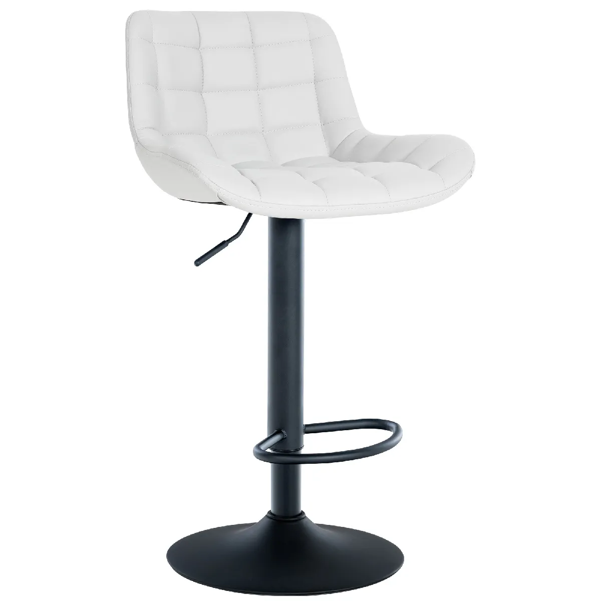 Tabouret De Bar X1 Structure Métallique Noir Assise En Pvc Blanc Avec Surpiqûres 10_0005443