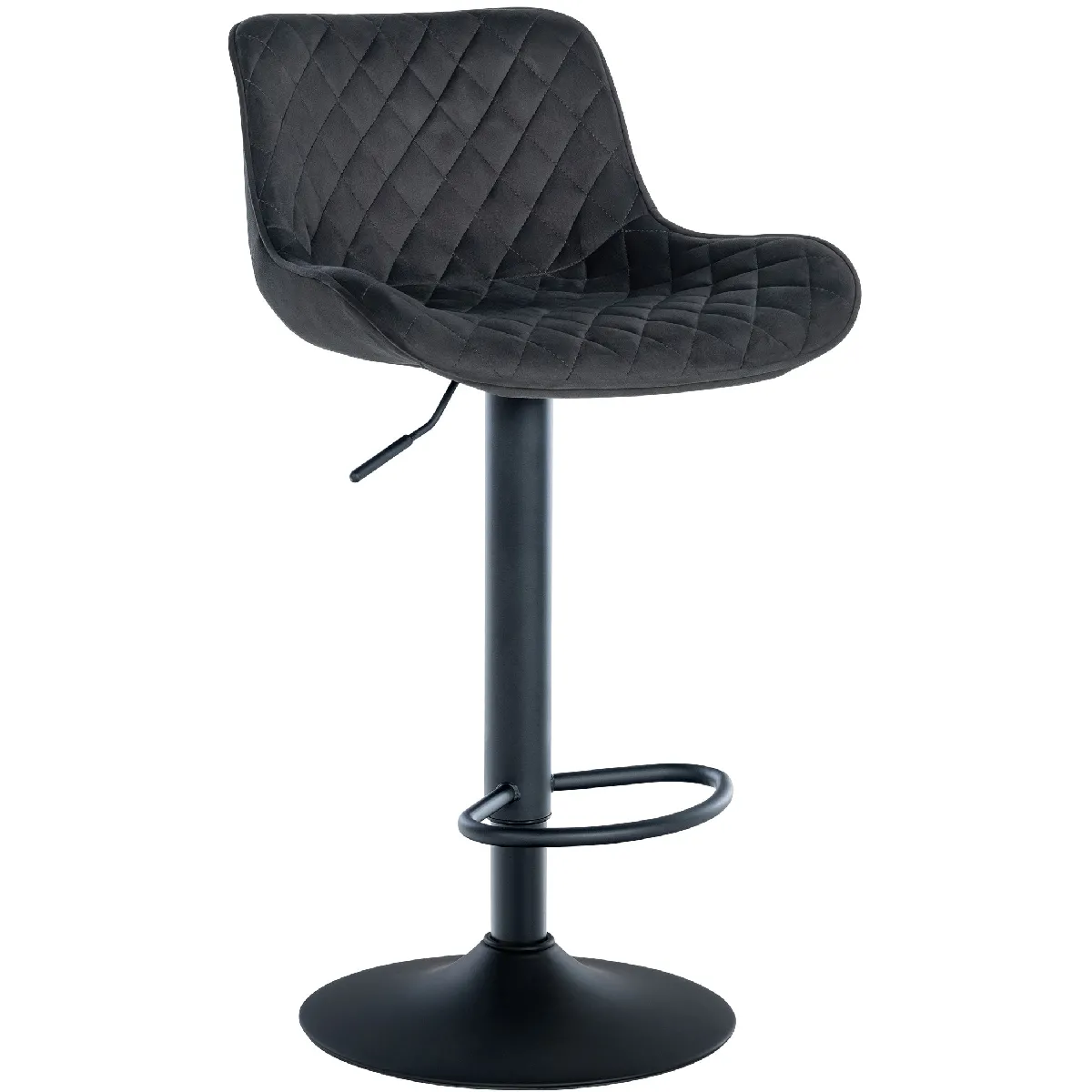 Tabouret De Bar X1 Assise Avec Coutures Décoratives Losange En Velours Noir Et Pieds 10_0005228