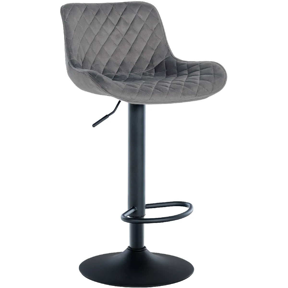 Tabouret De Bar X1 Assise Avec Coutures Décoratives Losange En Velours Gris Foncé Et 10_0005229