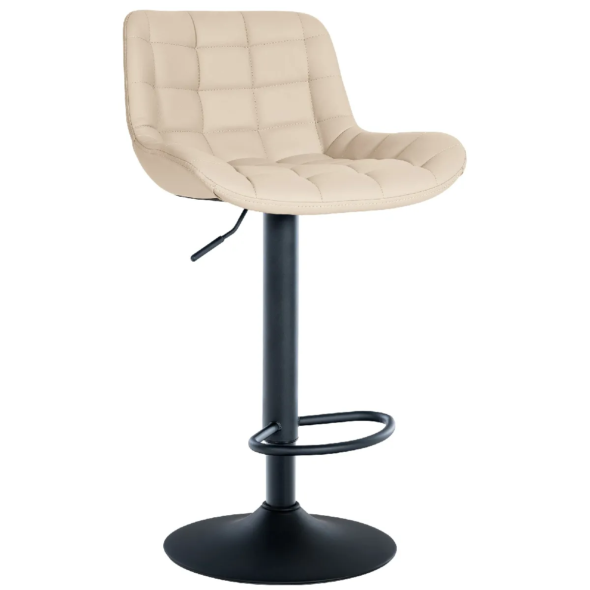 Tabouret De Bar X1 Structure Métallique Noir Assise En Pvc Crème Avec Surpiqûres 10_0005444