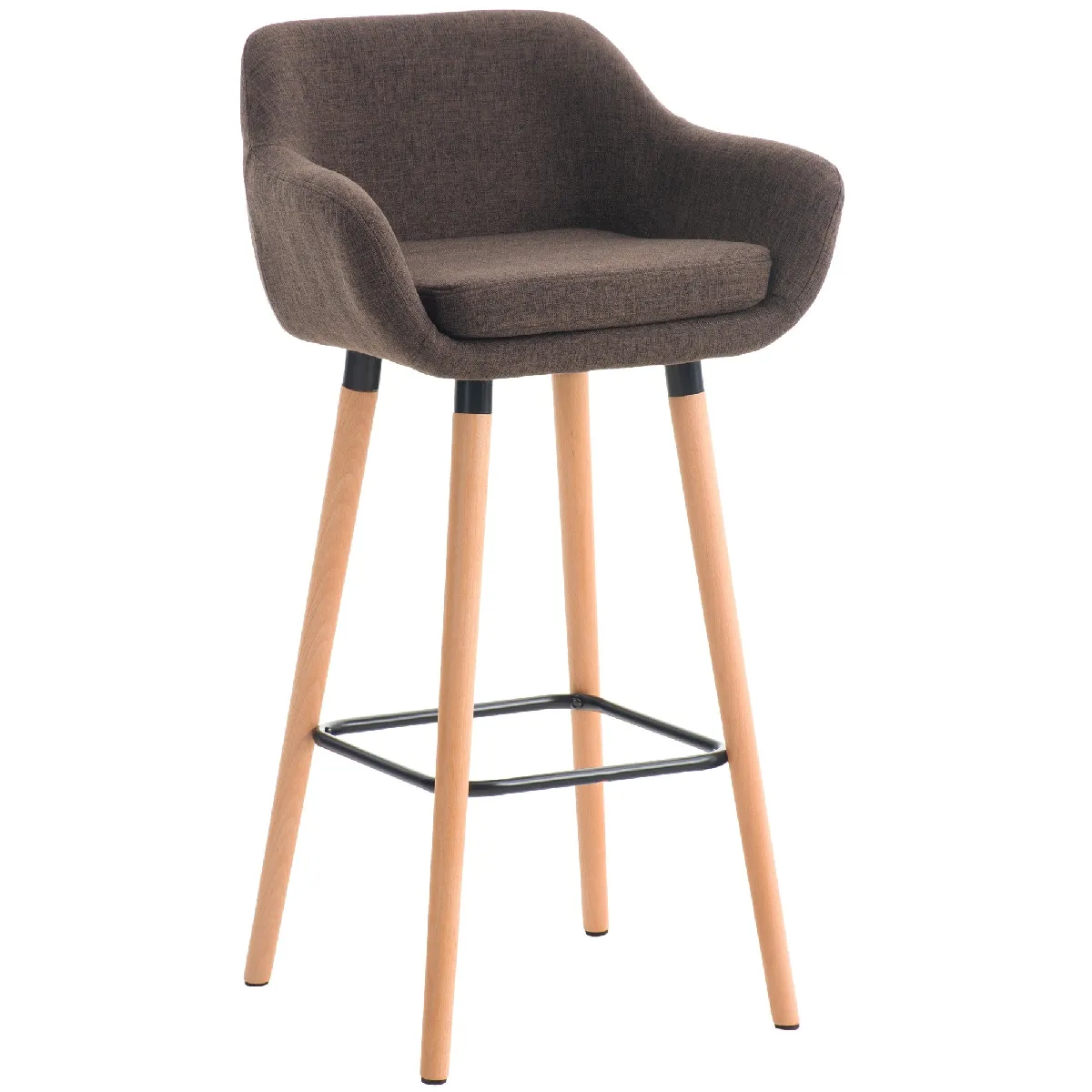 Tabouret De Bar Lounge X1 Design Scandinave Assise En Tissu Marron Pieds En Bois 10_0004921